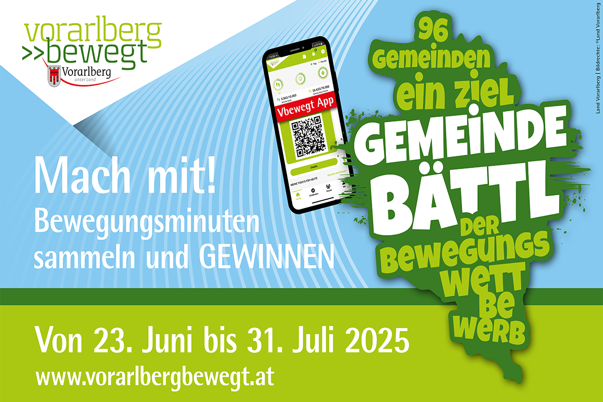 Eine Grafik mit einem Aufruf, beim Gemeinde Bättl 2025 mitzumachen