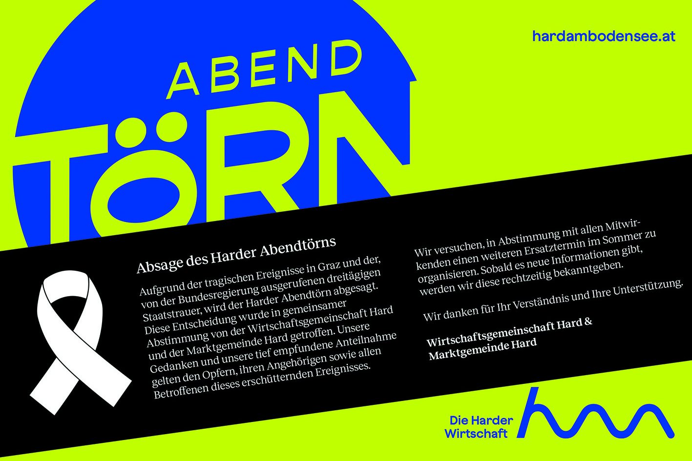 Plakat mit einer Absage des Abendtörns im Juni 2025 aufgrund des Terroranschlags in Graz