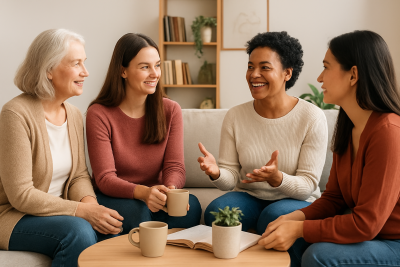 Frauen verschiedener Generationen im Gespräch in gemütlicher Runde bei der Veranstaltung 