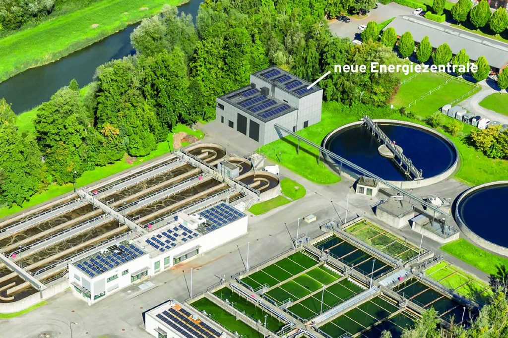 Luftaufnahme eines Bereiches einer Kläranlage