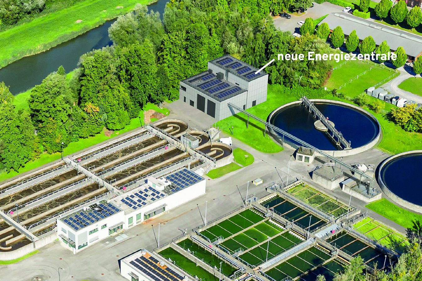 Luftaufnahme eines Bereiches einer Kläranlage